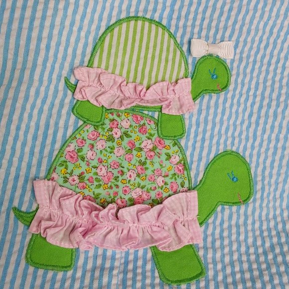 'PETIT AMI' SEERSUCKER PINSTRIPE ANGEL~SLEEVE 'TURTLE LOVE' BUBBLE STYLE OUTFIT - Picture 8 of 16